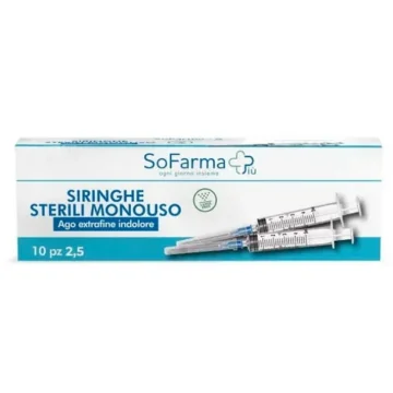 SIRINGHE STERILI MONOUSO 10 pz 2,5ML Ago Estrafine Indolore GAUGE 23 Sofarma+ SIRINGHE STERILI MONOUSO 10 pz 2,5ML Ago Estrafine Indolore GAUGE 23 Sofarma+