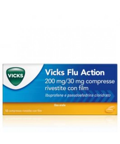 Vicks Flu Action 12 Compresse per Sintomi del Raffreddore e dell'Influenza
