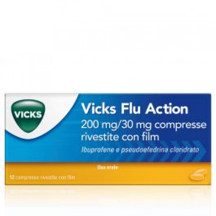 Vicks Flu Action 12 Compresse per Sintomi del Raffreddore e dell'Influenza