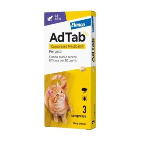 Adtab Antiparassitario per Gatti 0,5-2kg - 3 compresse da 12 mg Adtab Antiparassitario per Gatti 0,5-2kg - 3 compresse da 12 mg