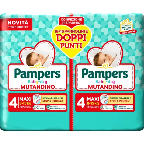 Pampers Baby Dry Mutandino Taglia 4 Maxi 8-15 kg Pacco Doppio 32 pannolini
