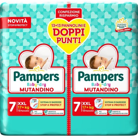 Pampers Baby Dry Mutandino Taglia 7 XXL 17+ kg bipacco 26 pannolini Pampers Baby Dry Mutandino Taglia 7 XXL 17+ kg bipacco 26 pannolini