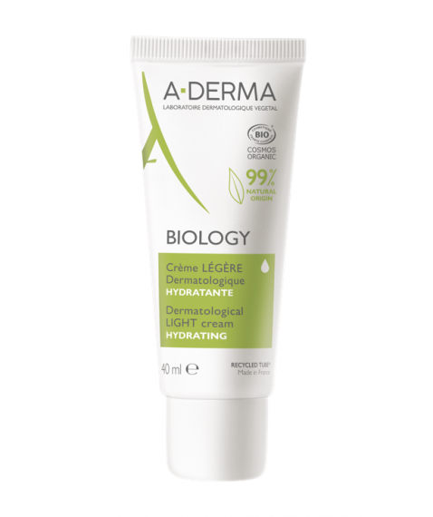 A-Derma Biology Crema Leggera Dermatologica Idratante Viso 40 ml - Per pelli fragili da normali a miste