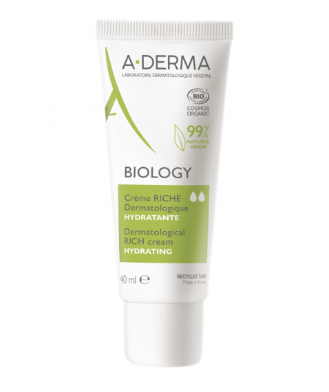 A-Derma Biology Crema Ricca Dermatologica Idratante Viso 40 ml - Per la pelle fragile e secca