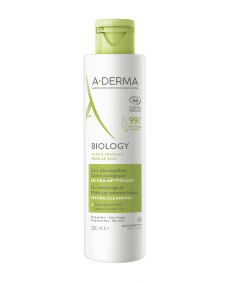 A-Derma Biology Latte Struccante Dermatologico Idra-Detergente 200 ml - Deterge delicatamente e rimuove il trucco