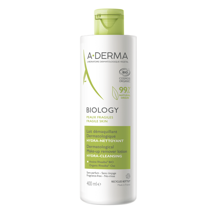 A-Derma Biology Latte Struccante Dermatologico Idra-Detergente 400 ml - Deterge delicatamente e rimuove il trucco