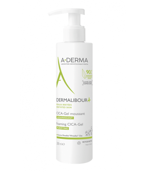 A-Derma Dermalibour+ CICA Gel Detergente Schiumogeno Purificante Viso e Corpo 200 ml - Per la pelle e il cuoio capelluto irritati