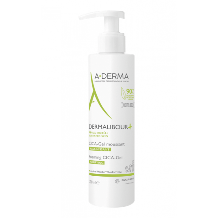 A-Derma Dermalibour+ CICA Gel Detergente Schiumogeno Purificante Viso e Corpo 200 ml - Per la pelle e il cuoio capelluto irritati