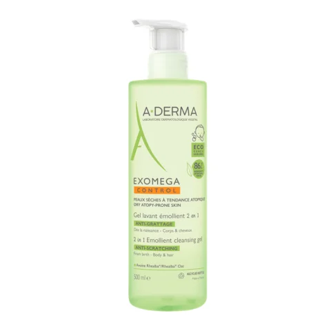 A-Derma Exomega Control Gel Detergente Emolliente 2 in 1 Corpo e Capelli 500 ml - Lenisce e protegge la pelle secca a tendenza atopica