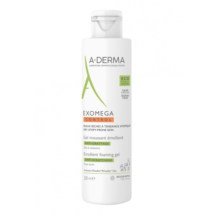 A-Derma Exomega Control Gel Detergente Schiumogeno Emolliente 200 ml - Deterge lenisce e protegge la pelle secca a tendenza atopica