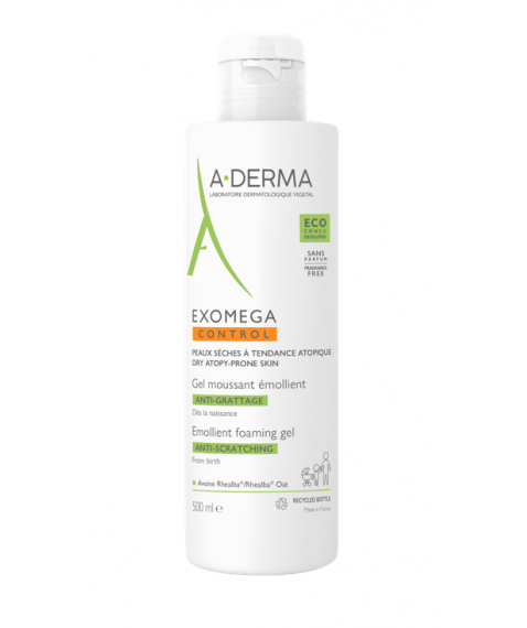 A-Derma Exomega Control Gel Detergente Schiumogeno Emolliente 500 ml - Deterge lenisce e protegge la pelle secca a tendenza atopica