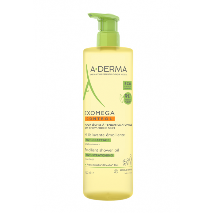 A-Derma Exomega Control Olio Lavante Emolliente 750 ml - Lenisce il prurito deterge e nutre la pelle