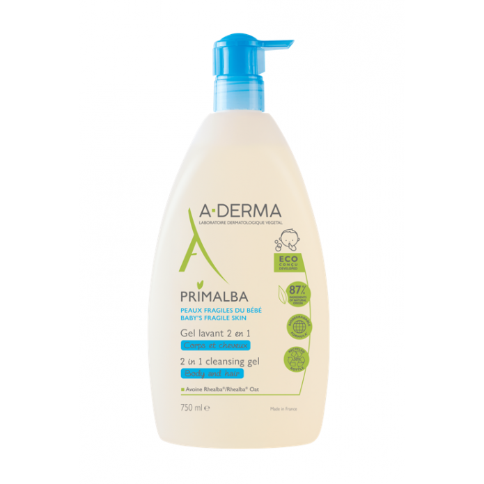 A-Derma Primalba Gel Lavante 2 in 1 Corpo e Capelli 750 ml - Per la pelle fragile e delicata dei neonati e dei bambini