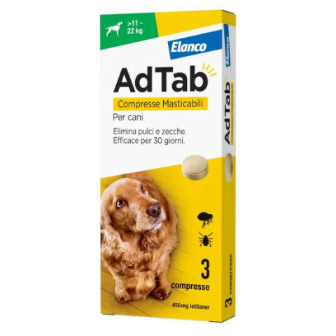Adtab 450 mg Antiparassitario per cani 11-22kg Adtab 450 mg Antiparassitario per cani 11-22kg