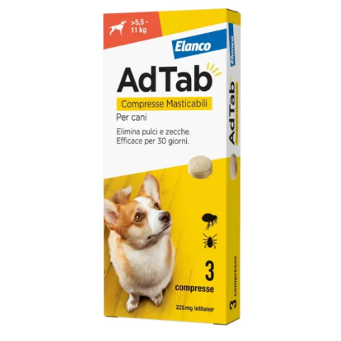 Adtab antiparassitario per cani 5,5-11kg - 3 compresse masticabili Adtab antiparassitario per cani 5,5-11kg - 3 compresse masticabili