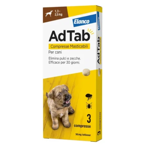 Adtab Antiparassitario per cani cuccioli 1,3-2,5kg 3 compresse 56mg