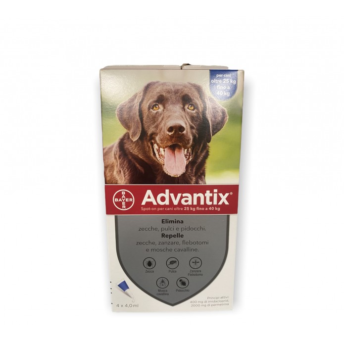 Advantix Spot-On 4 pipette 4 ml per Cani di Grossa Taglia da 25 kg a 40 kg - Antiparassitario 