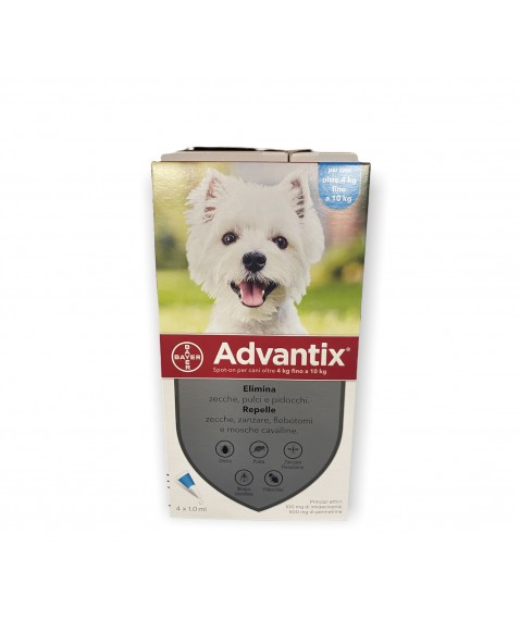 Advantix Spot-On 4 Pipette 1 ml per Cani di Piccola Taglia da 4 kg a 10 kg - Antiparassitario