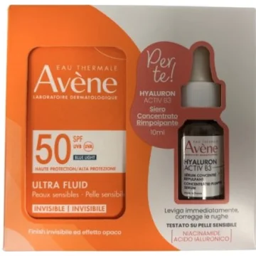Avene Solare Ultra Fluid Pelli Sensibili spf50 50ml + Hyaluron Activ B3 Siero Concentrato rimpolpante 10ml