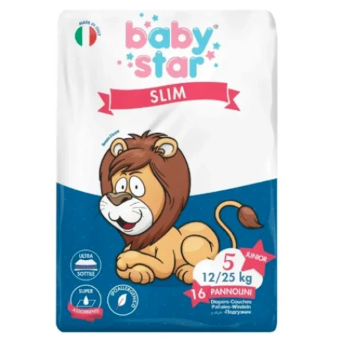 BABYSTAR PANNOLINI SLIM 12/25Kg Taglia 5 Junior 16 pezzi