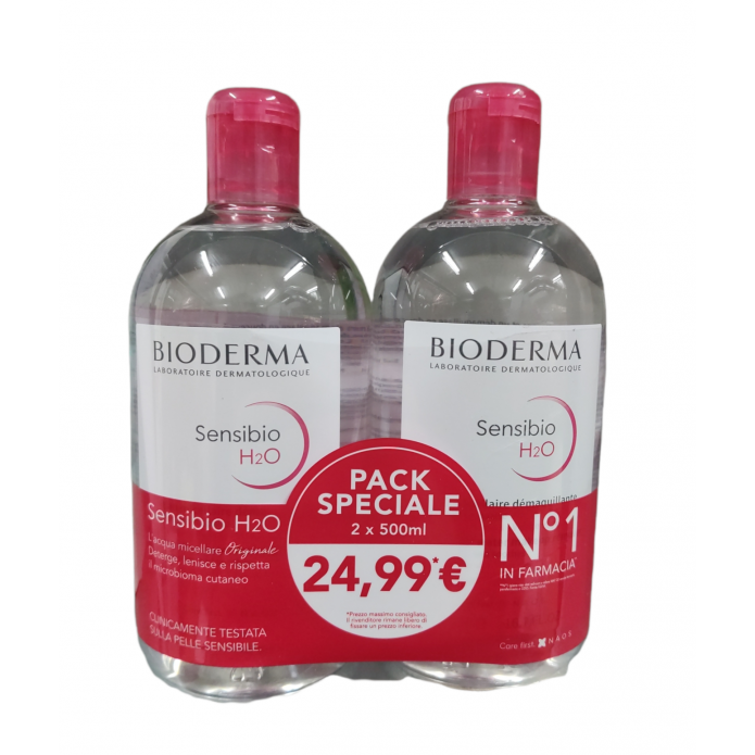 Bioderma Sensibio H2o Confezione Bipacco 2 Flaconi da 500 ml - Acqua micellare detergente e struccante