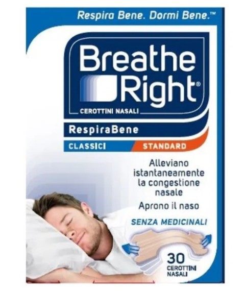 Breathe Right Cerottini Nasali Classici Misura Standard 30 Pezzi - Alleviano la congestione nasale