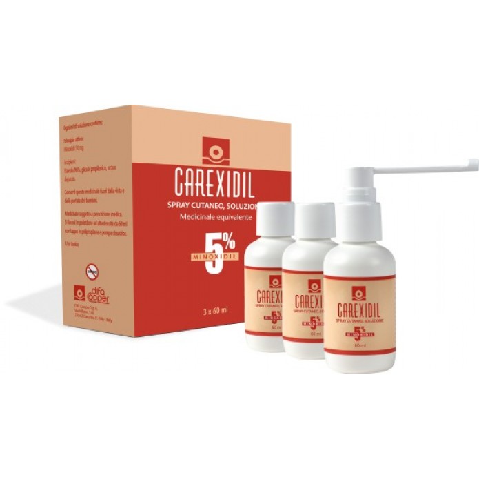 Carexidil 3 flaconi soluzione cutanea 60ml 5% Trattamento per la caduta dei capelli