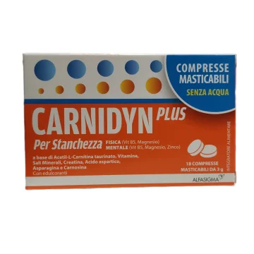 Carnidyn Plus 18 Compresse Masticabili da 3 gr - Integratore alimentare per la stanchezza fisica e mentale