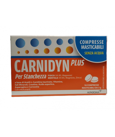 Carnidyn Plus 18 Compresse Masticabili da 3 gr - Integratore alimentare per la stanchezza fisica e mentale