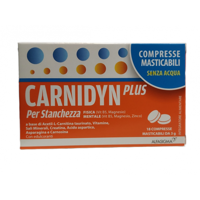 Carnidyn Plus 18 Compresse Masticabili da 3 gr - Integratore alimentare per la stanchezza fisica e mentale