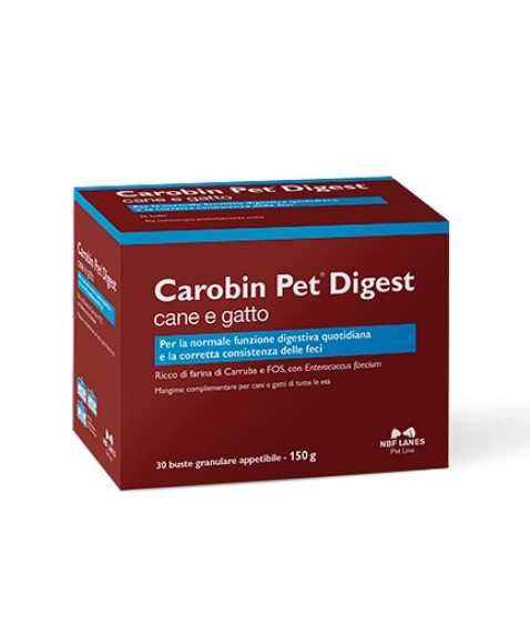 Carobin Pet Digest Granulare Cane e Gatto 30 Bustine - Per la normale funzione digestiva quotidiana e la corretta funzione delle feci