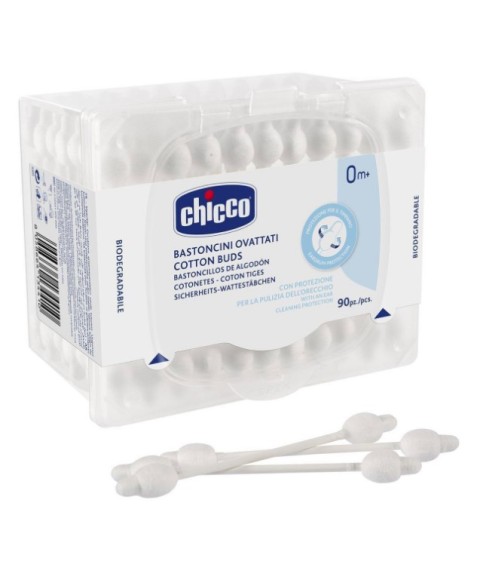  Chicco Bastoncini Ovattati Cotton Fioc con Protezione per Timpani 0Mesi+ 90 Pezzi