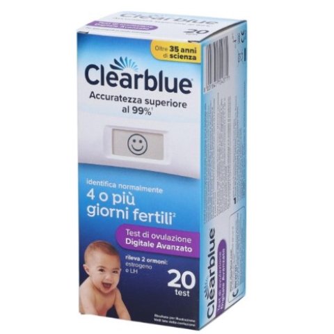 Clearblue Test Ovulazione Digitale Avanzato 4 o più giorni fertili 20 test Clearblue Test Ovulazione Digitale Avanzato 4 o più giorni fertili 20 test