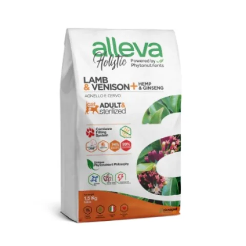 ALLEVA HOLISTIC CAT ADULT & STERILIZED LAMB & VENISON + HEMP & GINSENG KG 1,5