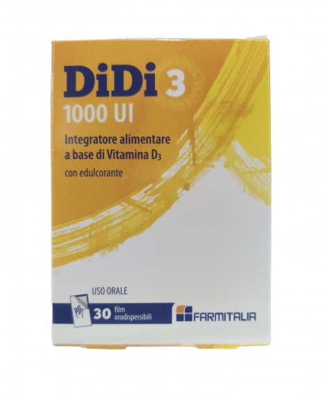 DiDi 3 1000 UI 30 Film Orodispersibili - Integratore di Vitamina D3 per la normale funzione muscolare e il funzionamento del sistema immunitario