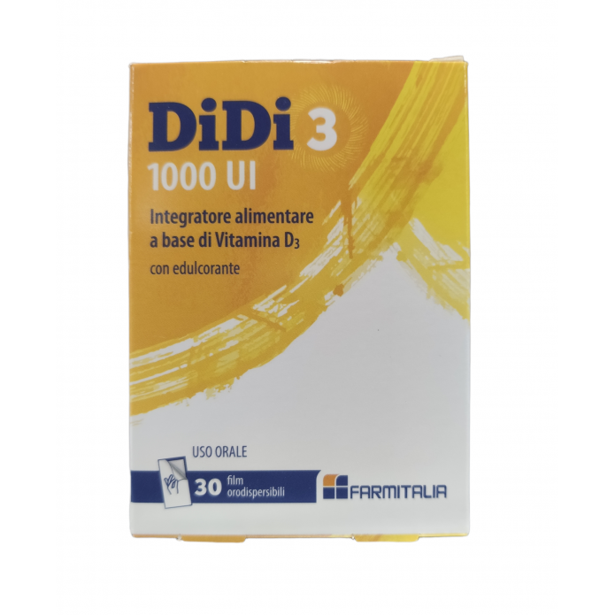 DiDi 3 1000 UI 30 Film Orodispersibili - Integratore di Vitamina D3 per la normale funzione muscolare e il funzionamento del sistema immunitario