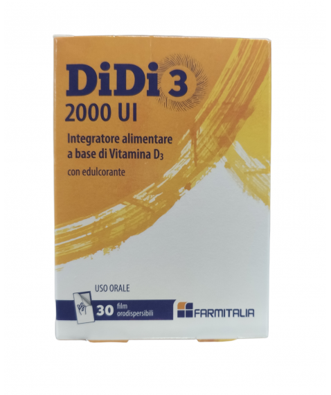 DiDi 3 2000 UI 30 Film Orodispersibili - Integratore di Vitamina D3 per la normale funzione muscolare e il funzionamento del sistema immunitario