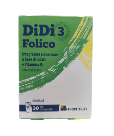 DiDi 3 Folico 30 Film Orodispersibili - Integratore alimentare a base di Folato e Vitamina D3