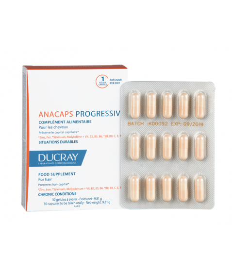 Ducray Anacaps Progressiv 30 Capsule - Integratore alimentare contro la caduta cronica dei capelli