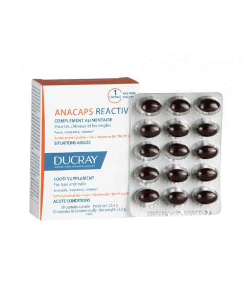 Ducray Anacaps Reactiv 30 Capsule - Integratore alimentare anticaduta per capelli e unghie