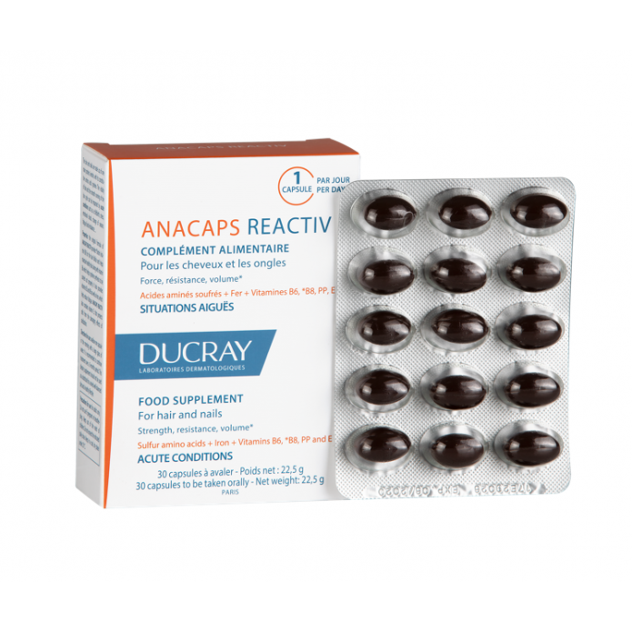 Ducray Anacaps Reactiv 30 Capsule - Integratore alimentare anticaduta per capelli e unghie