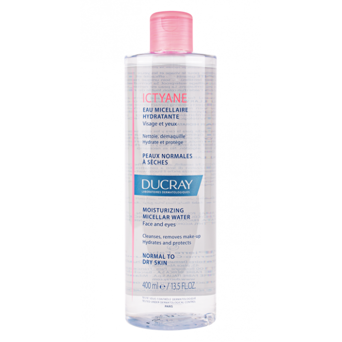 Ducray Ictyane Acqua Micellare Idratante Viso e Occhi 400 ml - Trattamento detergente e struccante per pelli da normali a secche