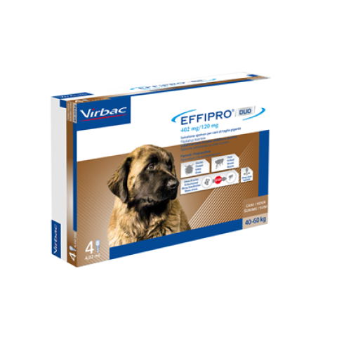 Effipro Duo Spot-On 4 Pipette 4,02 ml per Cani di Taglia Molto Grande da 40 a 60 kg Effipro Duo Spot-On 4 Pipette 4,02 ml per Cani di Taglia Molto Grande da 40 a 60 kg