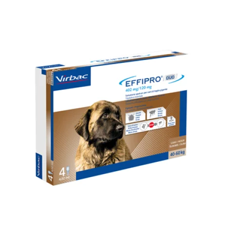 Effipro Duo Spot-On 4 Pipette 4,02 ml per Cani di Taglia Molto Grande da 40 a 60 kg