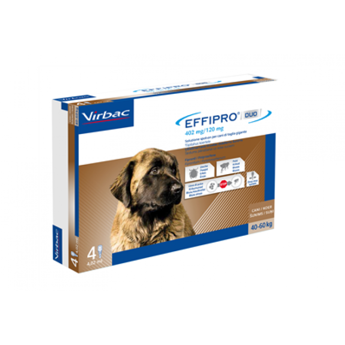 Effipro Duo Spot-On 4 Pipette 4,02 ml per Cani di Taglia Molto Grande da 40 a 60 kg 