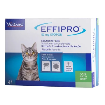 Effipro Duo Spot-On Gatti da 1 kg a 6 kg 4 Pipette 50 mg - Antiparassitario contro pulci e zecche Effipro Duo Spot-On Gatti da 1 kg a 6 kg 4 Pipette 50 mg - Antiparassitario contro pulci e zecche