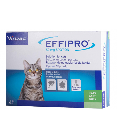 Effipro Duo Spot-On Gatti da 1 kg a 6 kg 4 Pipette 50 mg - Antiparassitario contro pulci e zecche