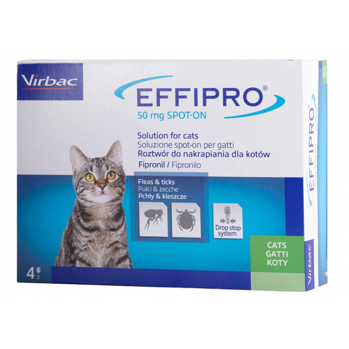 Effipro Duo Spot-On Gatti da 1 kg a 6 kg 4 Pipette 50 mg - Antiparassitario contro pulci e zecche
