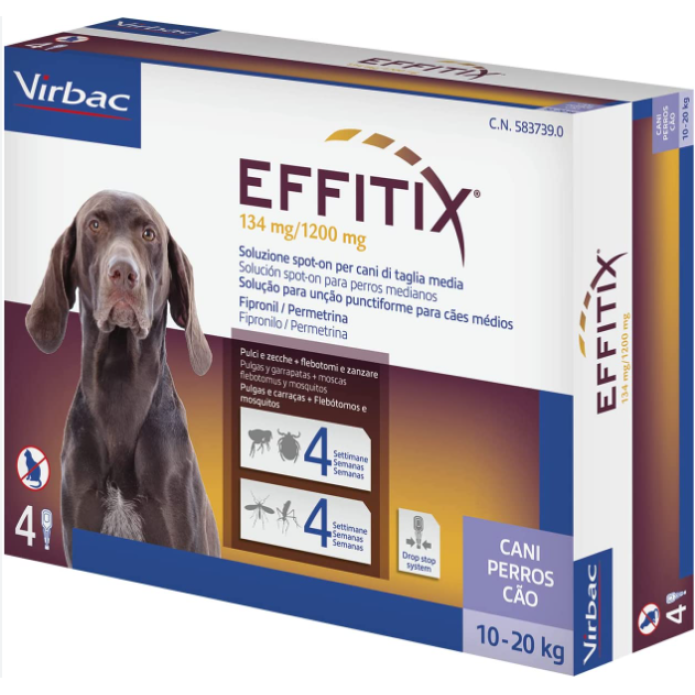Effitix 4 pipette Antiparassitario per cani da 10 a 20 kg