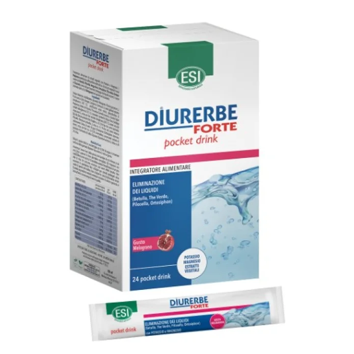 Esi Diurerbe Forte 24 Pocket Drink Gusto Melograno - Integratore per l'eliminazione dei liquidi